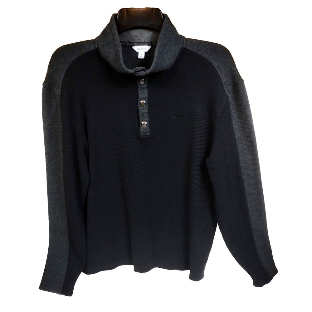 Calvin Klein Men's Golf Pullover Snap Neck Long Sleeve Sweatshirt Sz M Black